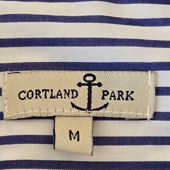 Cortland Park Womens Striped 1/4 Button Long Sleeve Shirt Blue White Size Medium - Picture 2 of 11